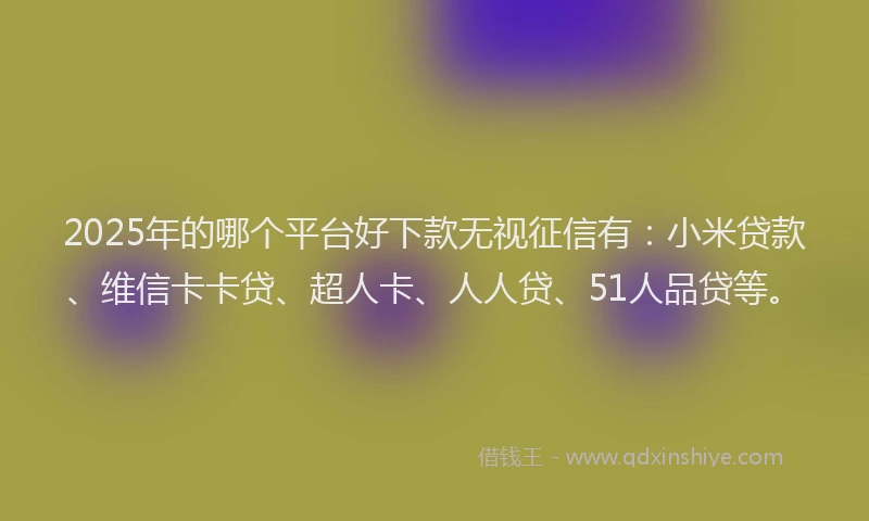 2025年的哪个平台好下款无视征信有：小米贷款、维信卡卡贷、超人卡、人人贷、51人品贷等。