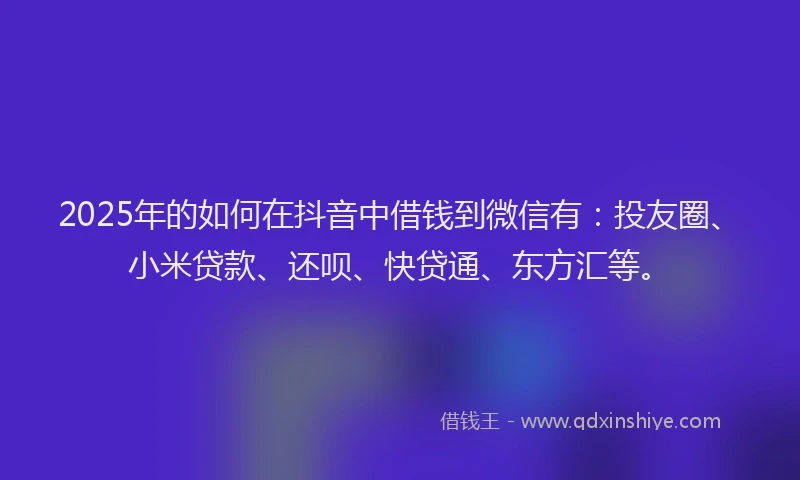 2025年的如何在抖音中借钱到微信有：投友圈、小米贷款、还呗、快贷通、东方汇等。