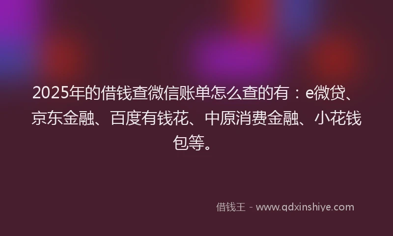 2025年的借钱查微信账单怎么查的有：e微贷、京东金融、百度有钱花、中原消费金融、小花钱包等。