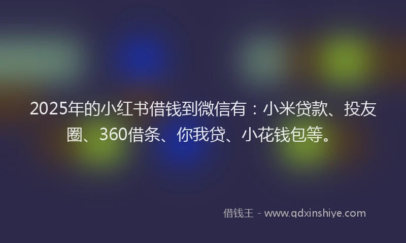 2025年的小红书借钱到微信有：小米贷款、投友圈、360借条、你我贷、小花钱包等。