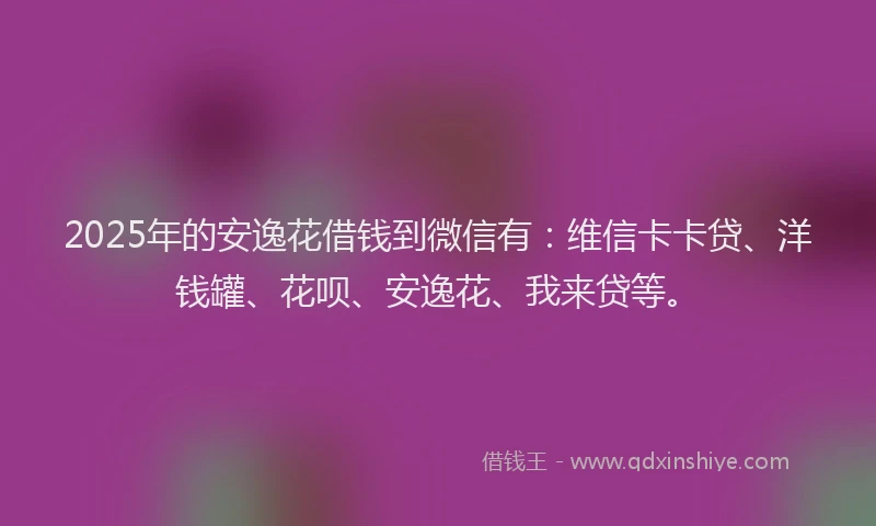 2025年的安逸花借钱到微信有：维信卡卡贷、洋钱罐、花呗、安逸花、我来贷等。