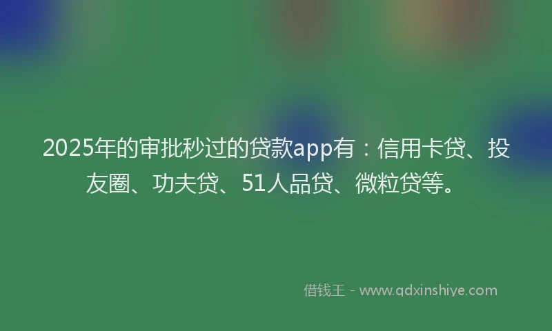 2025年的审批秒过的贷款app有：信用卡贷、投友圈、功夫贷、51人品贷、微粒贷等。