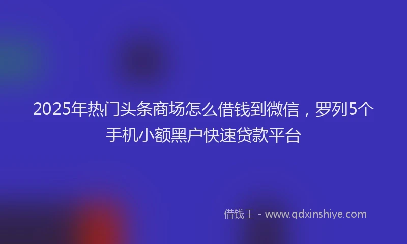2025年热门头条商场怎么借钱到微信，罗列5个手机小额黑户快速贷款平台