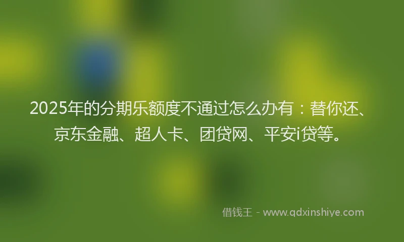 2025年的分期乐额度不通过怎么办有：替你还、京东金融、超人卡、团贷网、平安i贷等。