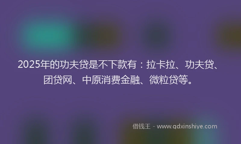 2025年的功夫贷是不下款有:拉卡拉、功夫贷、团贷网、中原消费金融、微粒贷等。