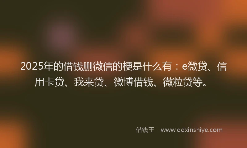 2025年的借钱删微信的梗是什么有：e微贷、信用卡贷、我来贷、微博借钱、微粒贷等。