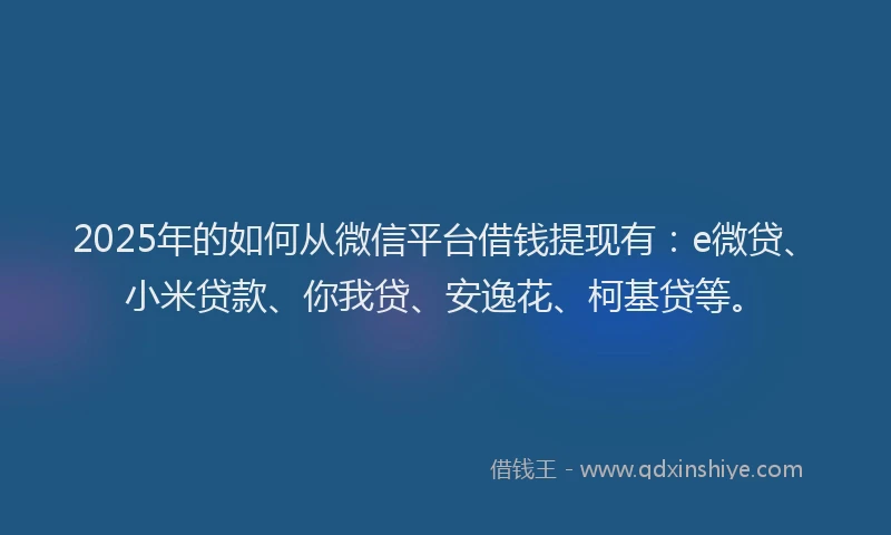 2025年的如何从微信平台借钱提现有：e微贷、小米贷款、你我贷、安逸花、柯基贷等。