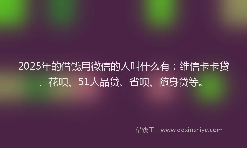 2025年的借钱用微信的人叫什么有：维信卡卡贷、花呗、51人品贷、省呗、随身贷等。