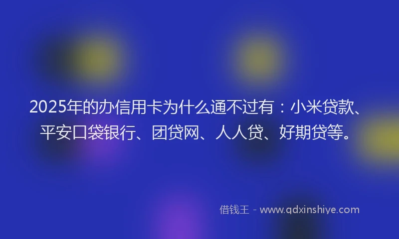 2025年的办信用卡为什么通不过有：小米贷款、平安口袋银行、团贷网、人人贷、好期贷等。