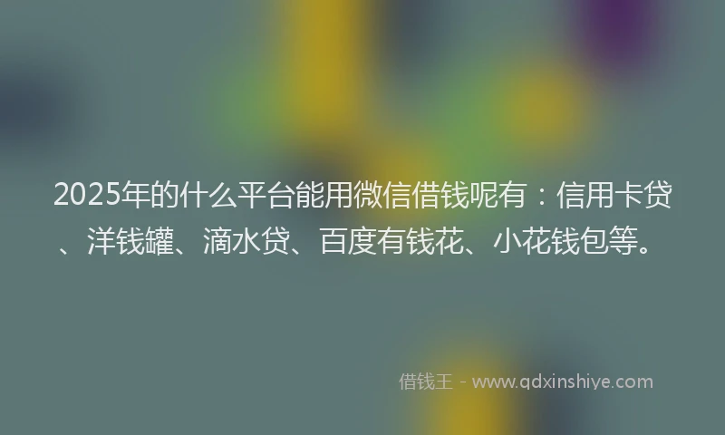 2025年的什么平台能用微信借钱呢有：信用卡贷、洋钱罐、滴水贷、百度有钱花、小花钱包等。