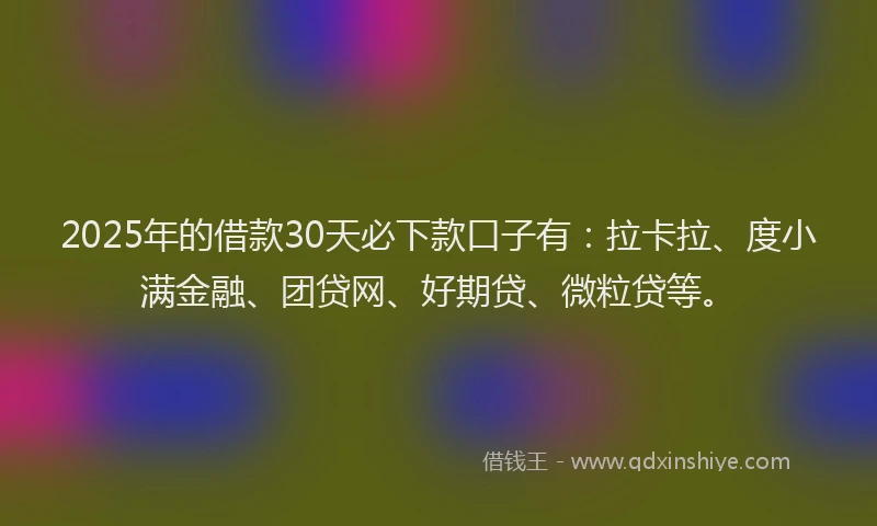 2025年的借款30天必下款口子有：拉卡拉、度小满金融、团贷网、好期贷、微粒贷等。