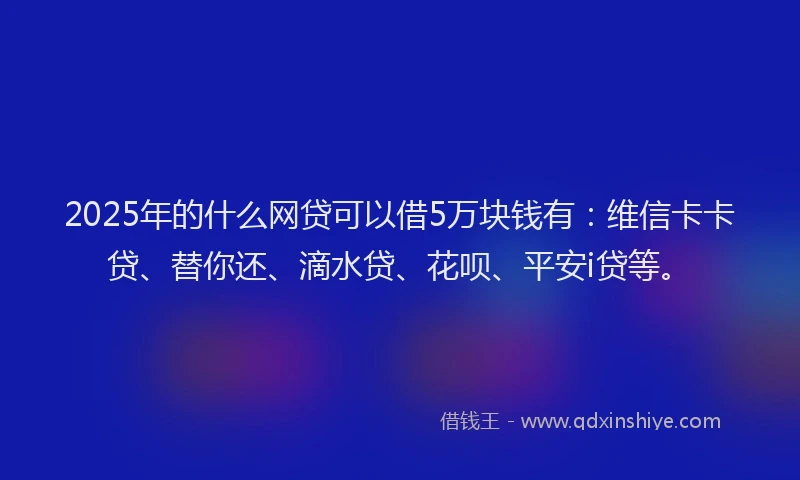 2025年的什么网贷可以借5万块钱有：维信卡卡贷、替你还、滴水贷、花呗、平安i贷等。