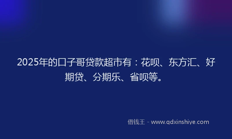 2025年的口子哥贷款超市有：花呗、东方汇、好期贷、分期乐、省呗等。