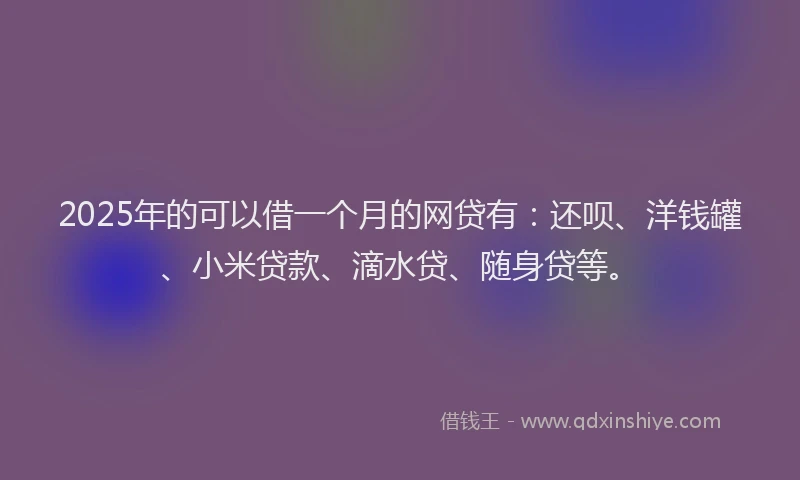 2025年的可以借一个月的网贷有：还呗、洋钱罐、小米贷款、滴水贷、随身贷等。