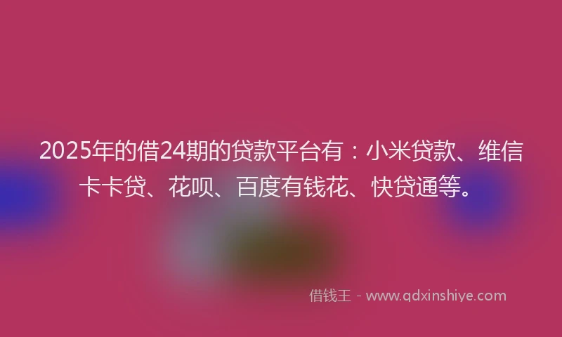 2025年的借24期的贷款平台有：小米贷款、维信卡卡贷、花呗、百度有钱花、快贷通等。