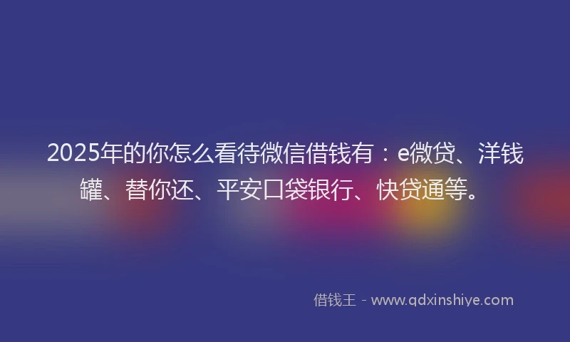 2025年的你怎么看待微信借钱有：e微贷、洋钱罐、替你还、平安口袋银行、快贷通等。