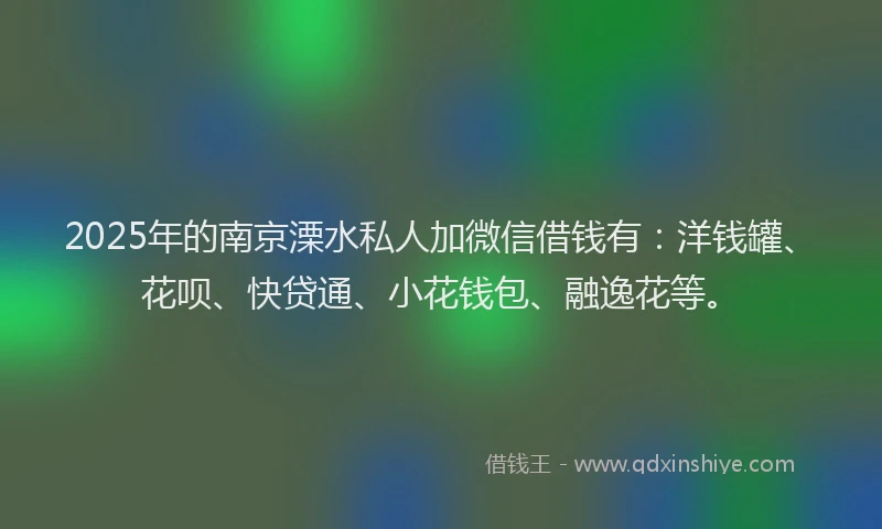 2025年的南京溧水私人加微信借钱有：洋钱罐、花呗、快贷通、小花钱包、融逸花等。