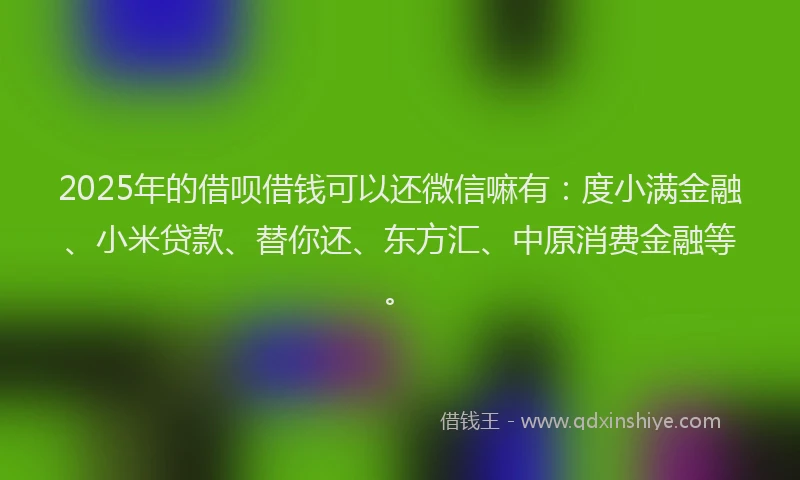 2025年的借呗借钱可以还微信嘛有：度小满金融、小米贷款、替你还、东方汇、中原消费金融等。
