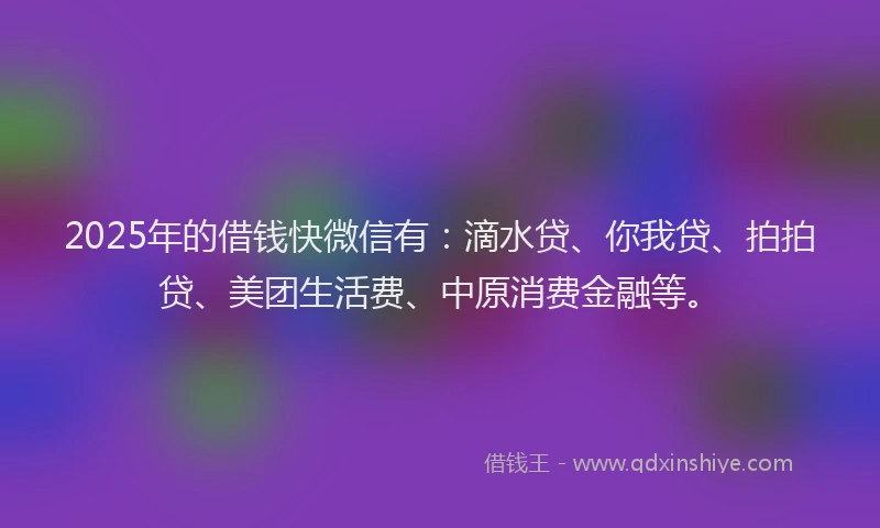 2025年的借钱快微信有：滴水贷、你我贷、拍拍贷、美团生活费、中原消费金融等。