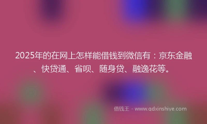 2025年的在网上怎样能借钱到微信有：京东金融、快贷通、省呗、随身贷、融逸花等。