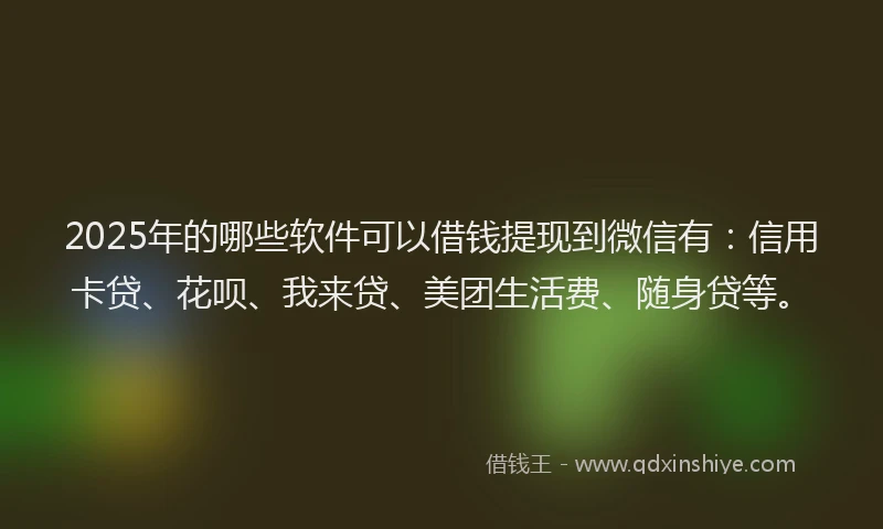 2025年的哪些软件可以借钱提现到微信有：信用卡贷、花呗、我来贷、美团生活费、随身贷等。