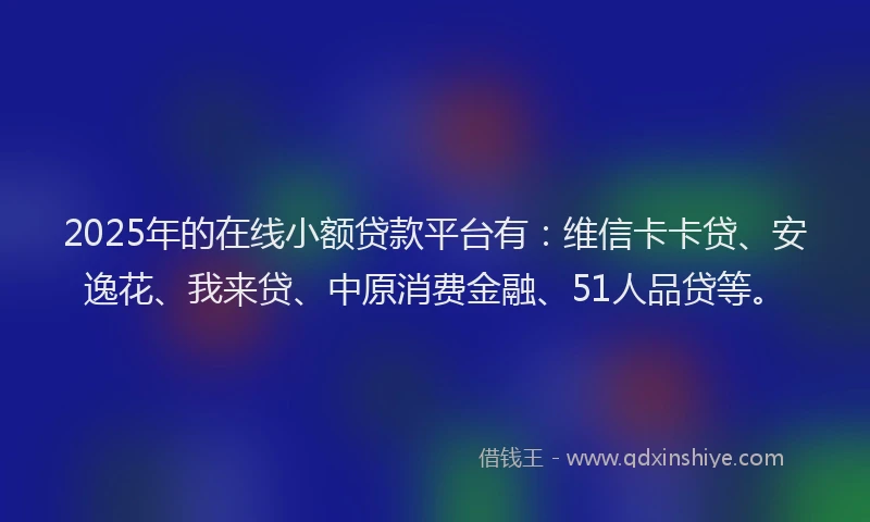2025年的在线小额贷款平台有：维信卡卡贷、安逸花、我来贷、中原消费金融、51人品贷等。