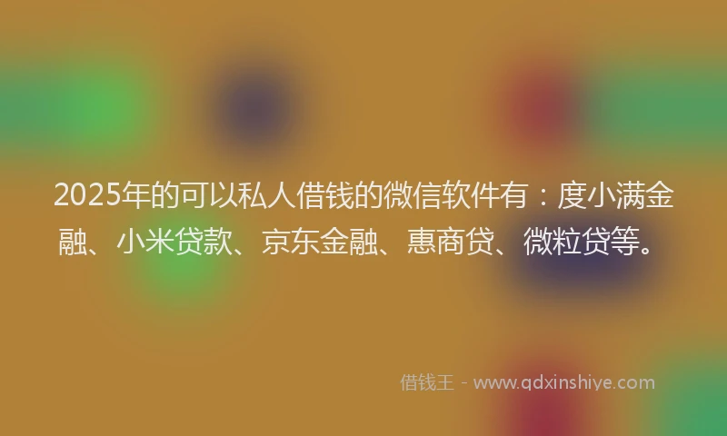 2025年的可以私人借钱的微信软件有：度小满金融、小米贷款、京东金融、惠商贷、微粒贷等。