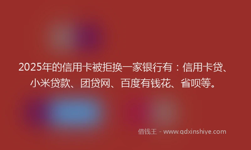 2025年的信用卡被拒换一家银行有：信用卡贷、小米贷款、团贷网、百度有钱花、省呗等。