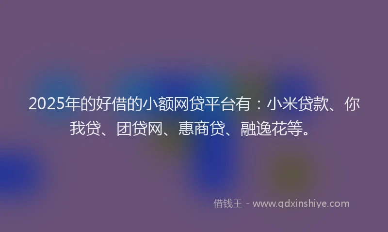 2025年的好借的小额网贷平台有：小米贷款、你我贷、团贷网、惠商贷、融逸花等。