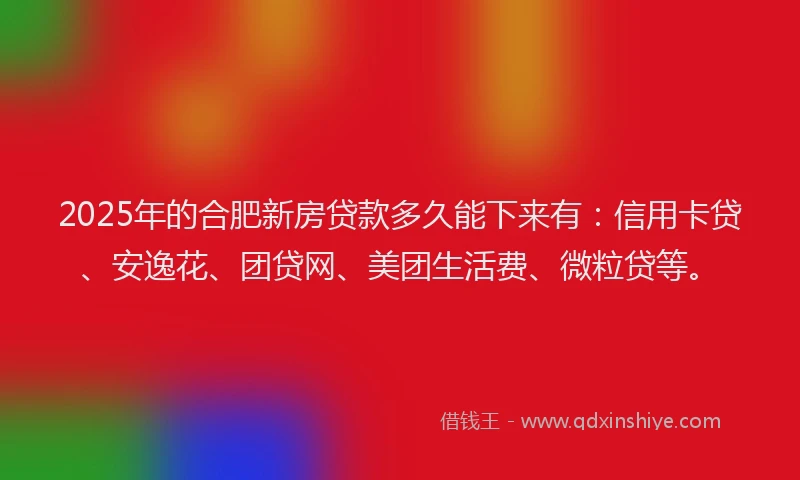 2025年的合肥新房贷款多久能下来有:信用卡贷、安逸花、团贷网、美团生活费、微粒贷等。