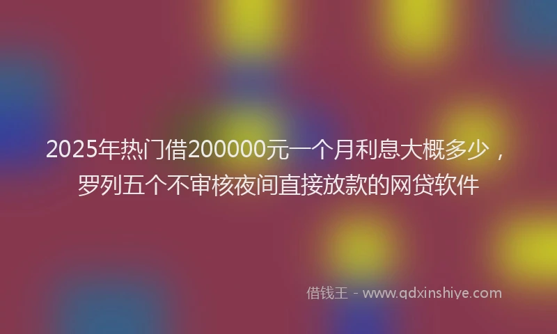 2025年热门借200000元一个月利息大概多少，罗列五个不审核夜间直接放款的网贷软件