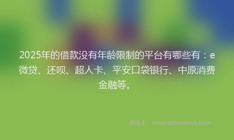 2025年的借款没有年龄限制的平台有哪些有：e微贷、还呗、超人卡、平安口袋银行、中原消费金融等。