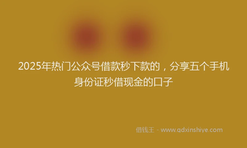 2025年热门公众号借款秒下款的，分享五个手机身份证秒借现金的口子