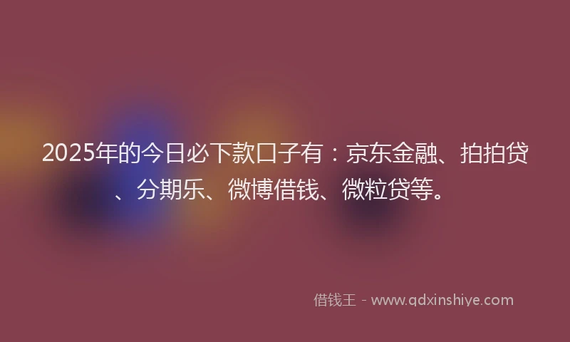 2025年的今日必下款口子有：京东金融、拍拍贷、分期乐、微博借钱、微粒贷等。