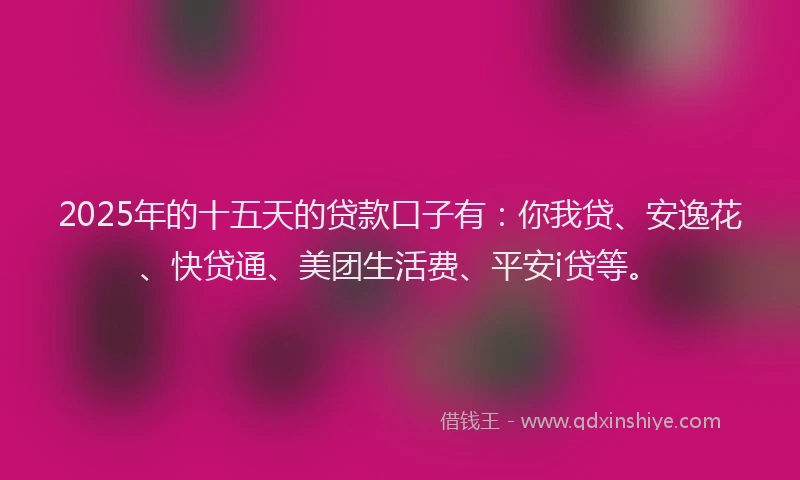 2025年的十五天的贷款口子有：你我贷、安逸花、快贷通、美团生活费、平安i贷等。