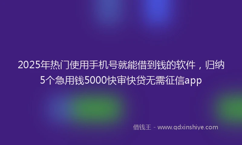 2025年热门使用手机号就能借到钱的软件，归纳5个急用钱5000快审快贷无需征信app