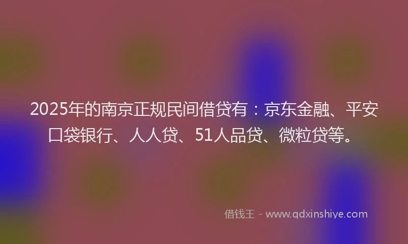 2025年的南京正规民间借贷有：京东金融、平安口袋银行、人人贷、51人品贷、微粒贷等。