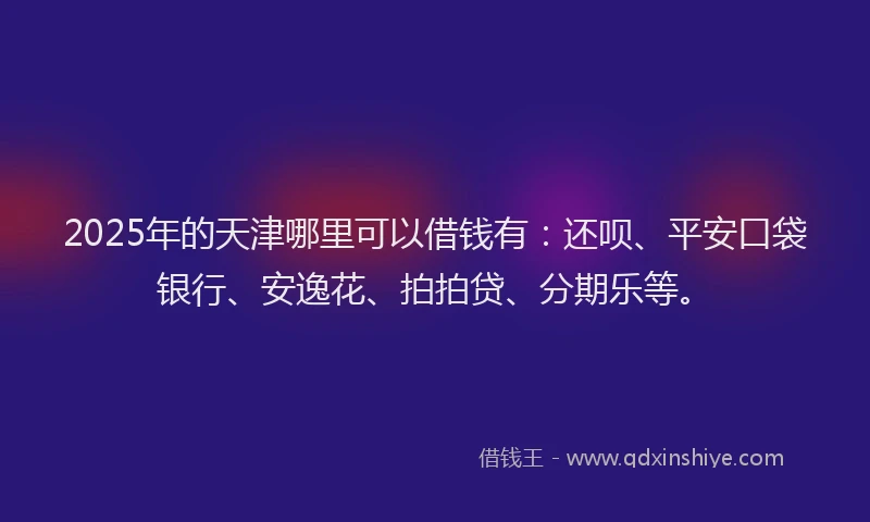 2025年的天津哪里可以借钱有：还呗、平安口袋银行、安逸花、拍拍贷、分期乐等。