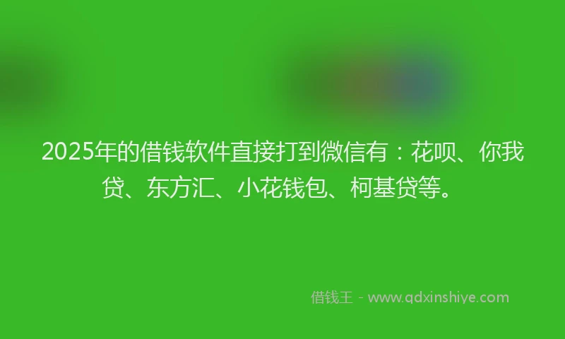 2025年的借钱软件直接打到微信有：花呗、你我贷、东方汇、小花钱包、柯基贷等。