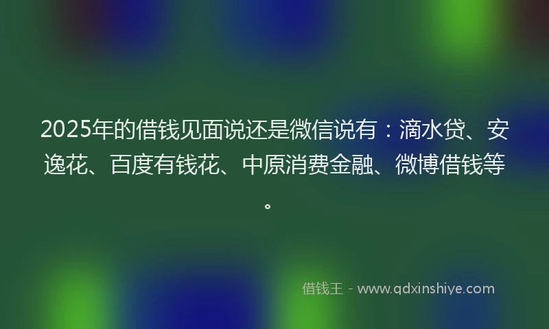 2025年的借钱见面说还是微信说有：滴水贷、安逸花、百度有钱花、中原消费金融、微博借钱等。