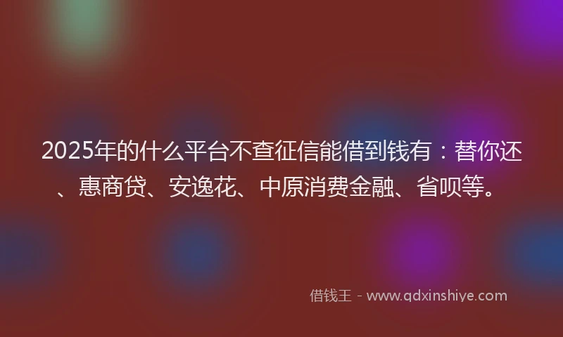 2025年的什么平台不查征信能借到钱有：替你还、惠商贷、安逸花、中原消费金融、省呗等。