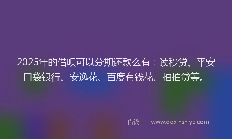 2025年的借呗可以分期还款么有：读秒贷、平安口袋银行、安逸花、百度有钱花、拍拍贷等。