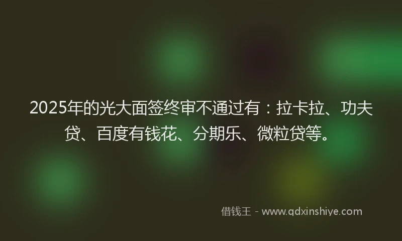 2025年的光大面签终审不通过有：拉卡拉、功夫贷、百度有钱花、分期乐、微粒贷等。
