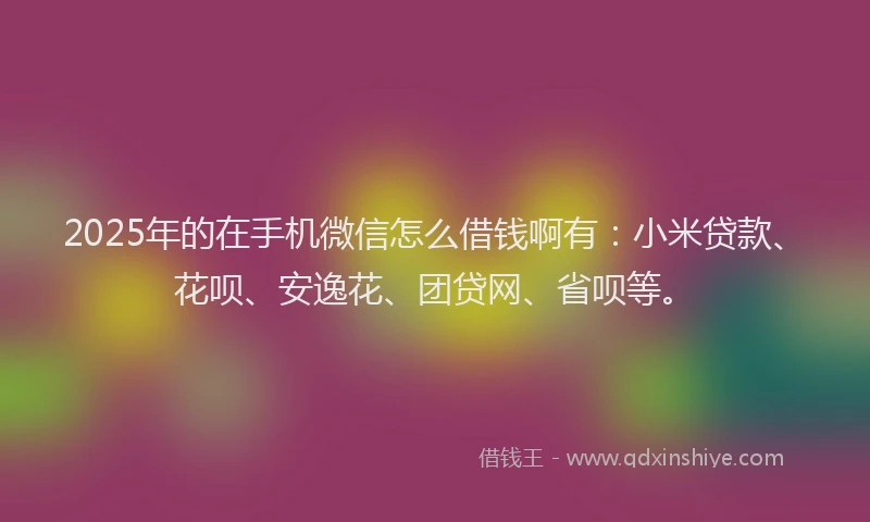 2025年的在手机微信怎么借钱啊有：小米贷款、花呗、安逸花、团贷网、省呗等。
