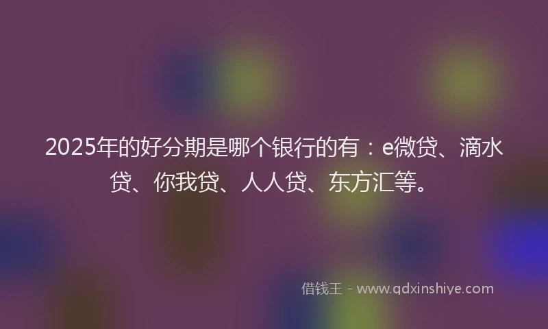 2025年的好分期是哪个银行的有：e微贷、滴水贷、你我贷、人人贷、东方汇等。