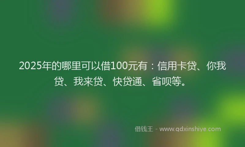 2025年的哪里可以借100元有：信用卡贷、你我贷、我来贷、快贷通、省呗等。