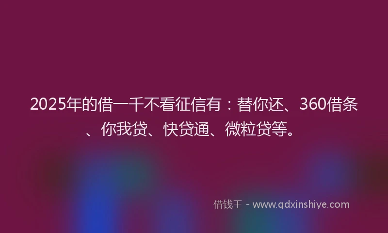 2025年的借一千不看征信有：替你还、360借条、你我贷、快贷通、微粒贷等。