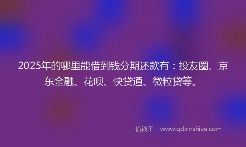 2025年的哪里能借到钱分期还款有：投友圈、京东金融、花呗、快贷通、微粒贷等。