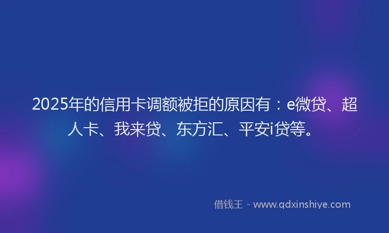 2025年的信用卡调额被拒的原因有：e微贷、超人卡、我来贷、东方汇、平安i贷等。