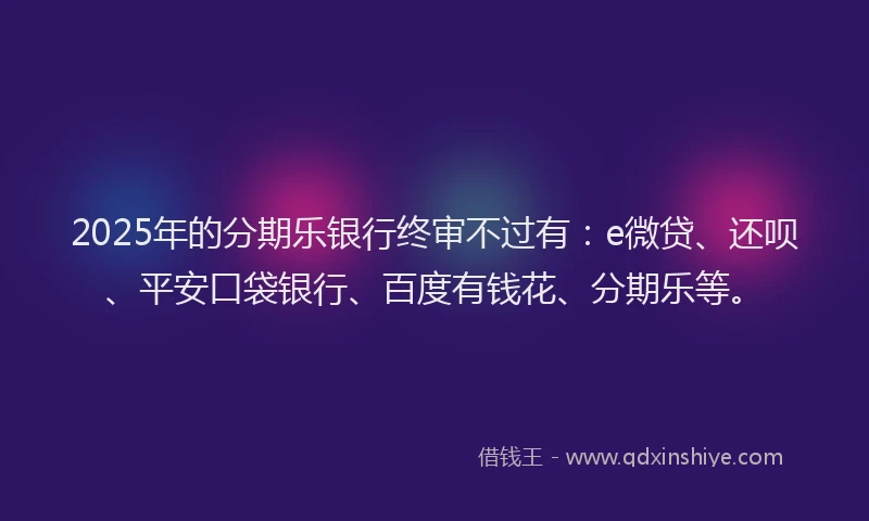 2025年的分期乐银行终审不过有：e微贷、还呗、平安口袋银行、百度有钱花、分期乐等。